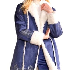 Soft Surroundings Lucerne Shearling Coat Nightshadow Blue Small